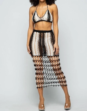 Adjustable Closure Outfit Vibes Playa De Carmen Top And Skirt Set In Black/white