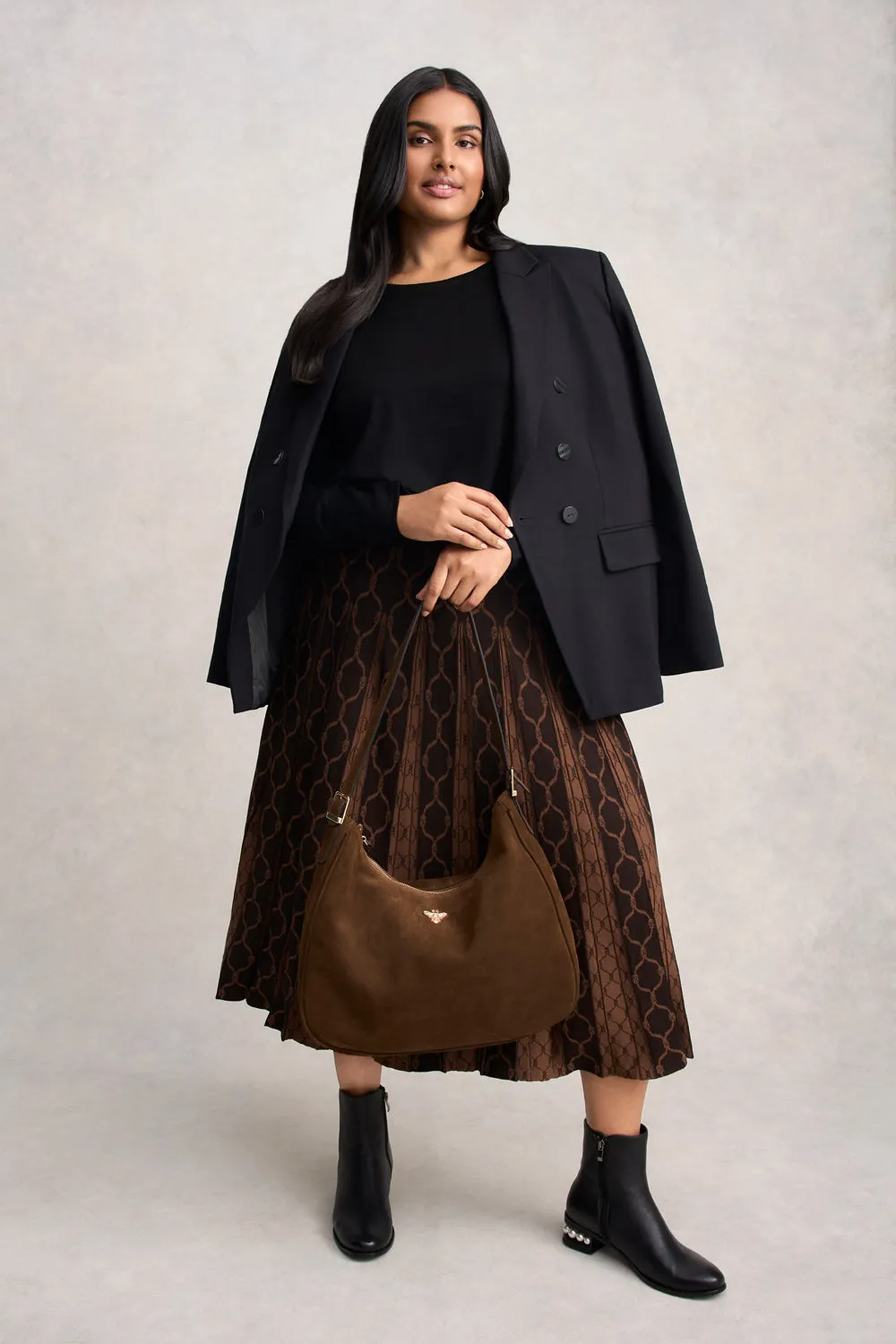 Runway Inspired quick dry Pleated Knit Skirt - Chocolate & Camel