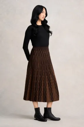 Heritage Brand Pleated Knit Skirt - Chocolate & Camel