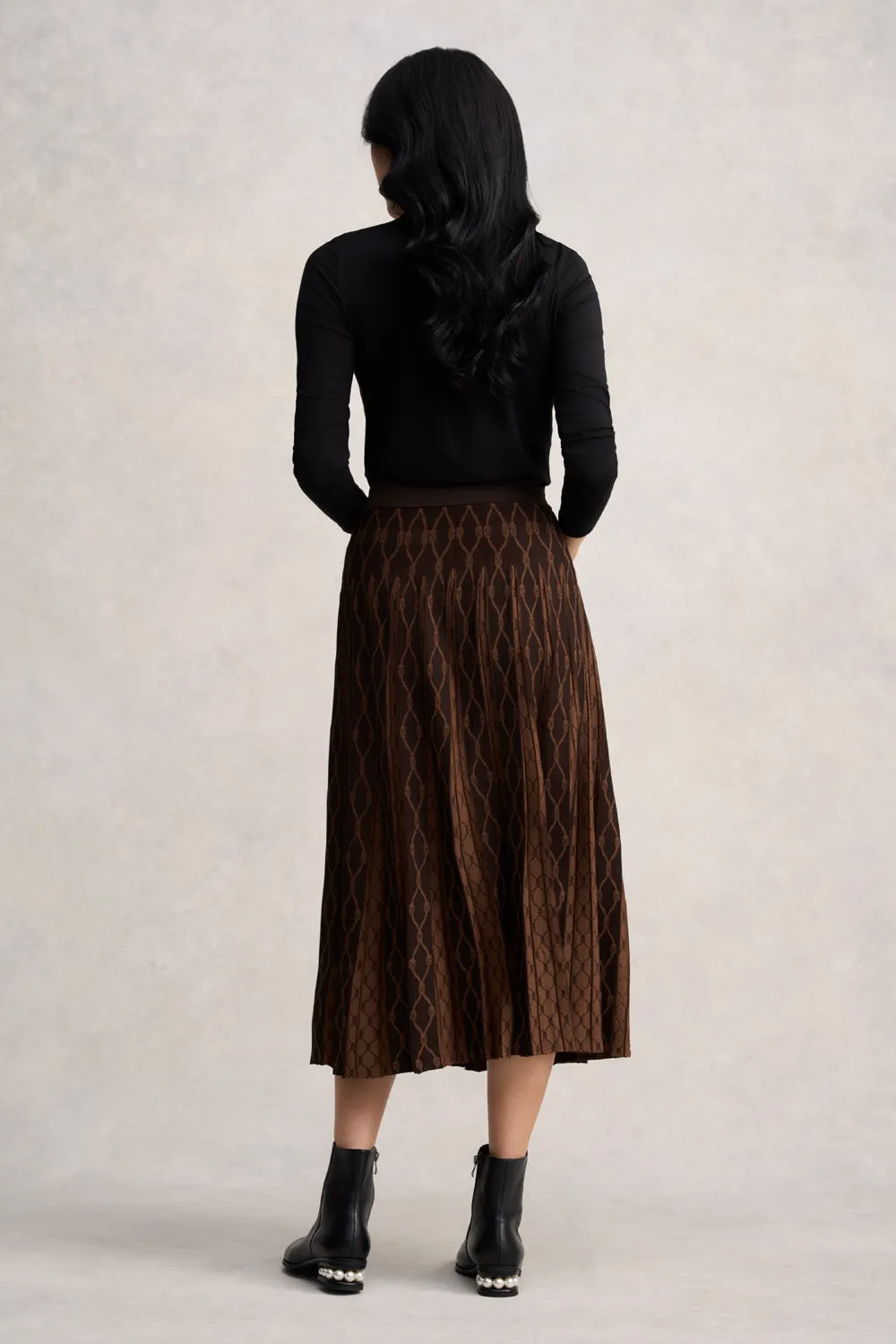 Pleated Knit Skirt - Chocolate & Camel Refined Texture Structured silhouette