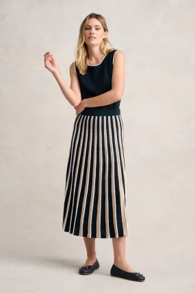 Pleated Knit Skirt - Deep Navy Stripe Comfort Innovation