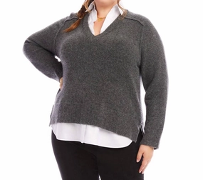 Plus Size Layered Sweater In Gray Winter Fashion