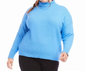 Recycled Material Blend Warm design Plus Size Mock Neck Sweater In Sea