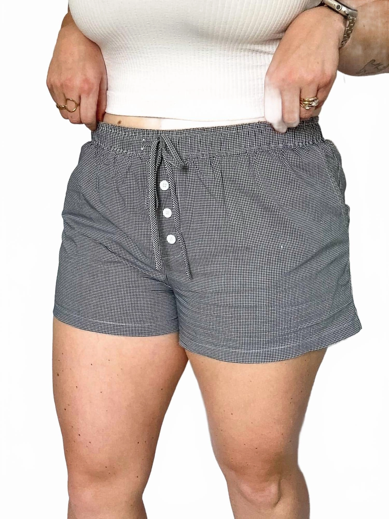 Women's Beachside Checkered Shorts In Black On-the-Go Shorts hospitality industry
