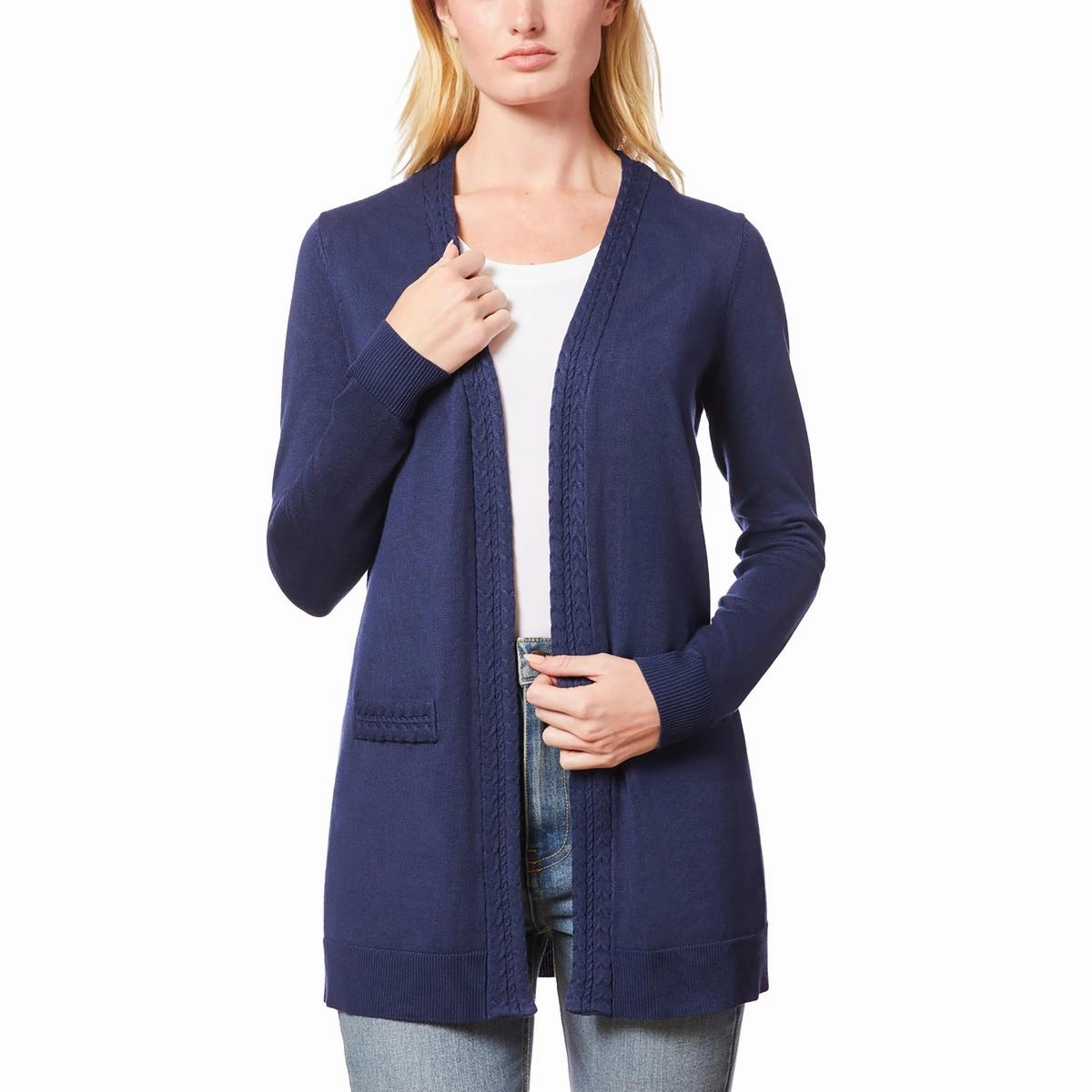 Plus Womens Pocket Knit Cardigan Sweater Knitwear Comfort Snuggle Look