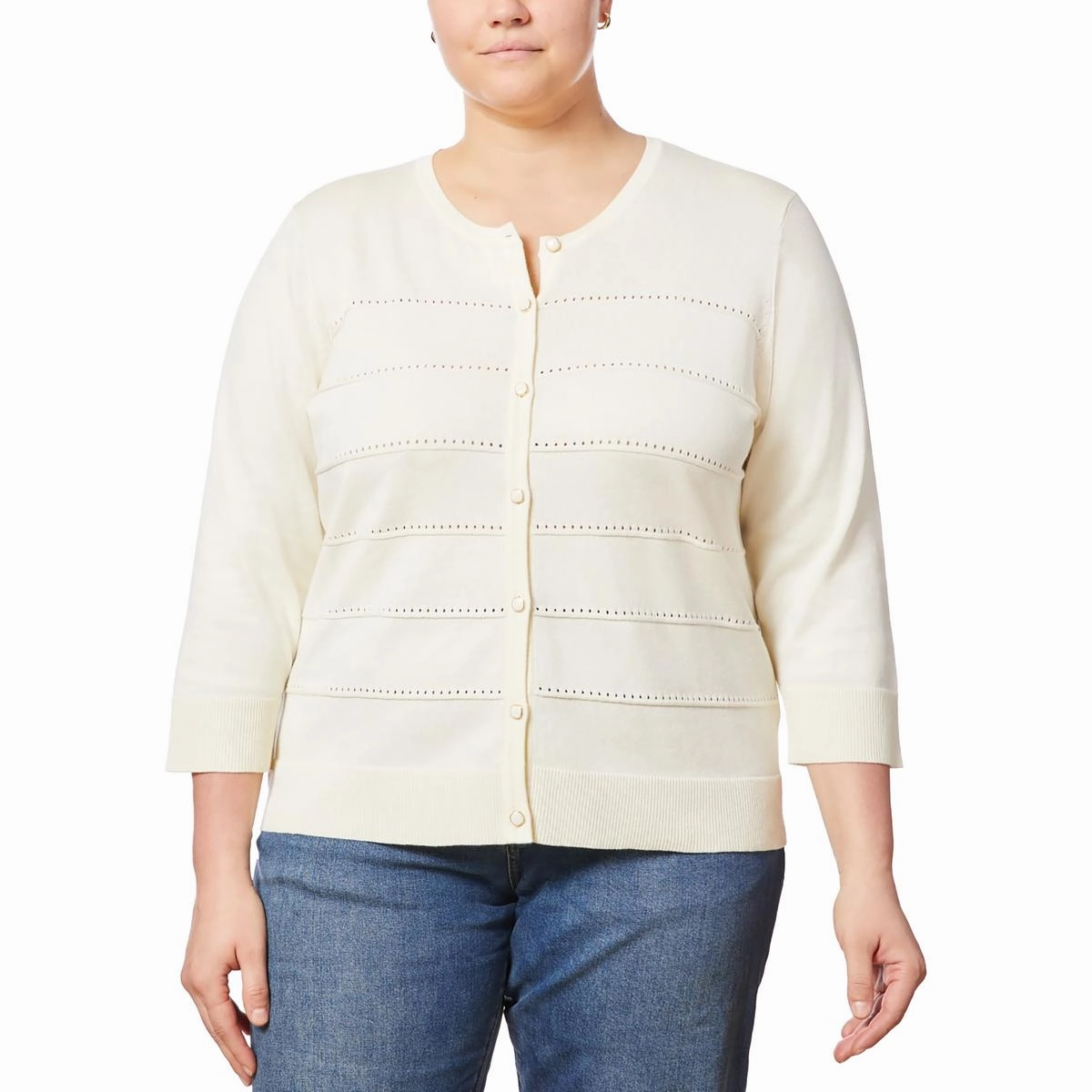Warm and Snuggly Plus Womens Striped Knit Cardigan Sweater