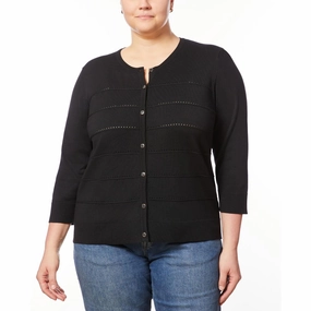 Plus Womens Striped Knit Cardigan Sweater All-Season Wear