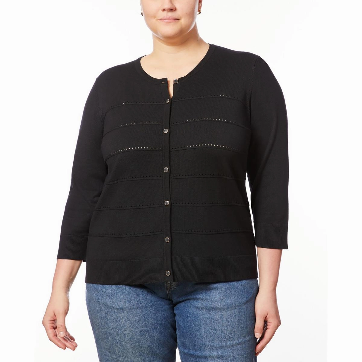 Plus Womens Striped Knit Cardigan Sweater All-Season Wear
