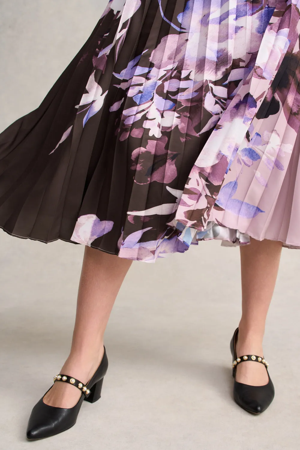 Erasable Crease Pleated Midi Skirt - Floral Print