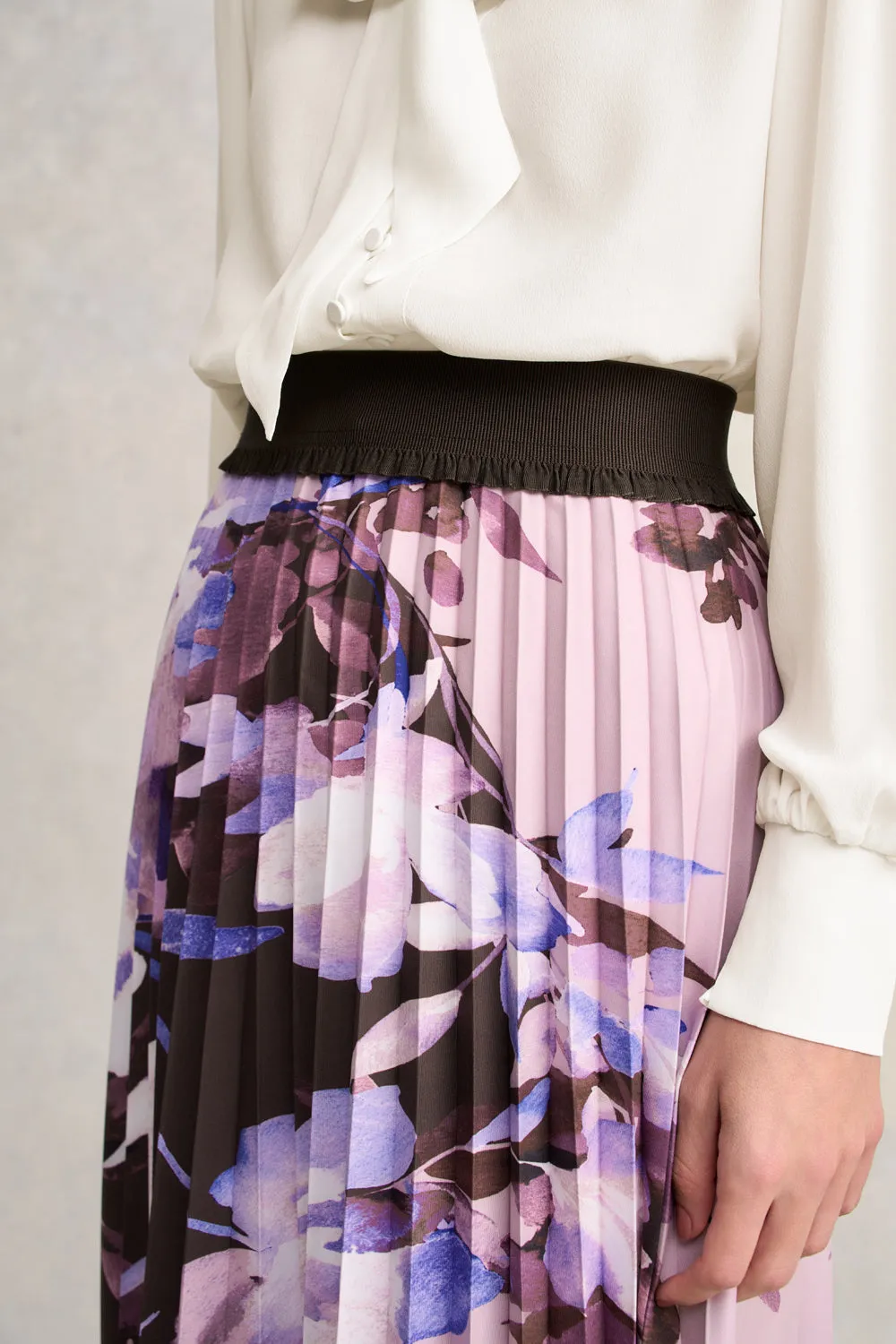 Ruching Details Pleated Midi Skirt - Floral Print