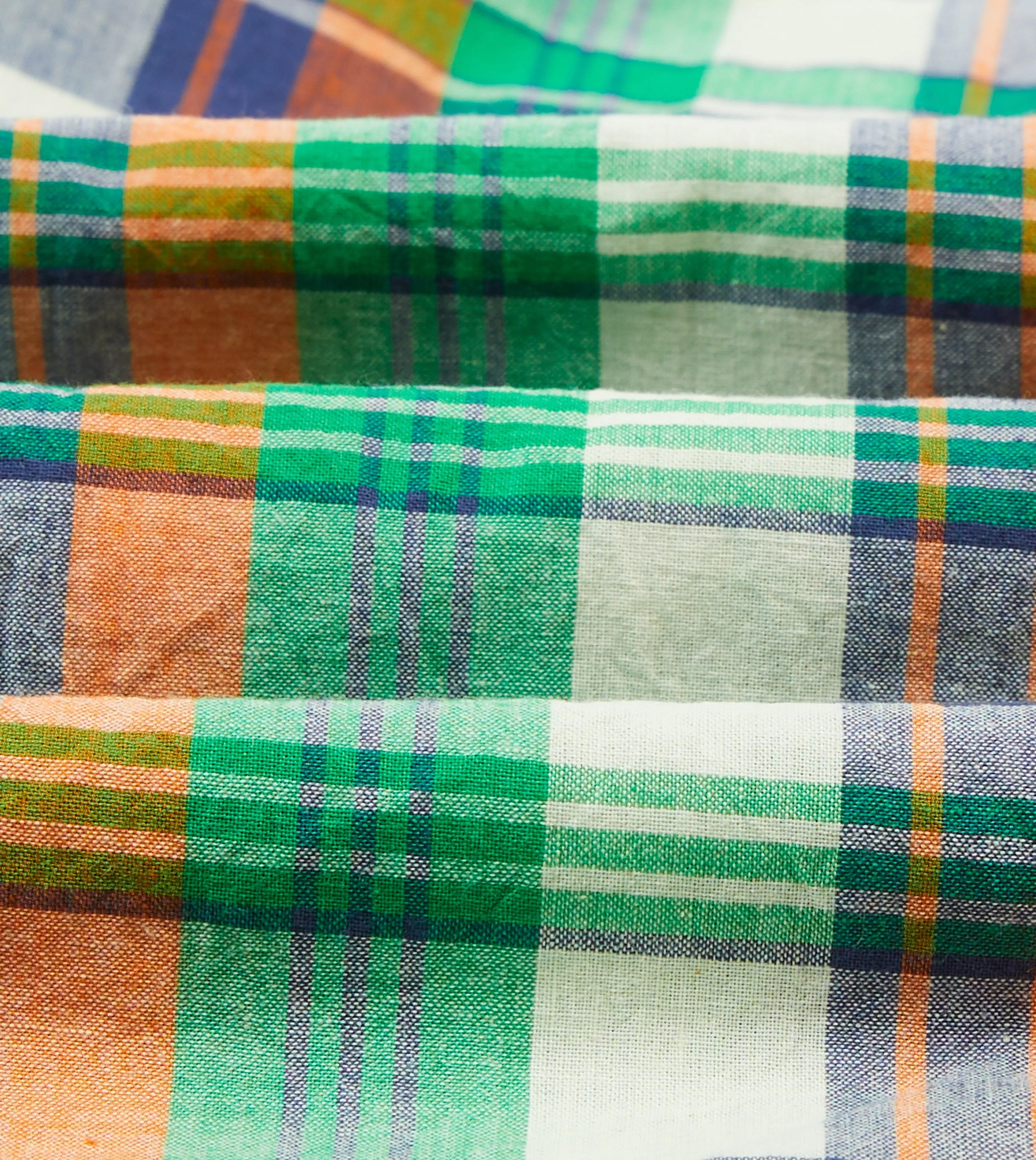 Green and Orange Madras Check Cotton Button-Down Shirt Non Chafe Seams