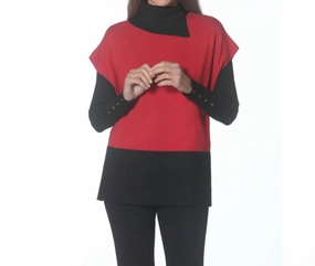 Layering Piece Breathable Open Weave Poncho Top In Red/black