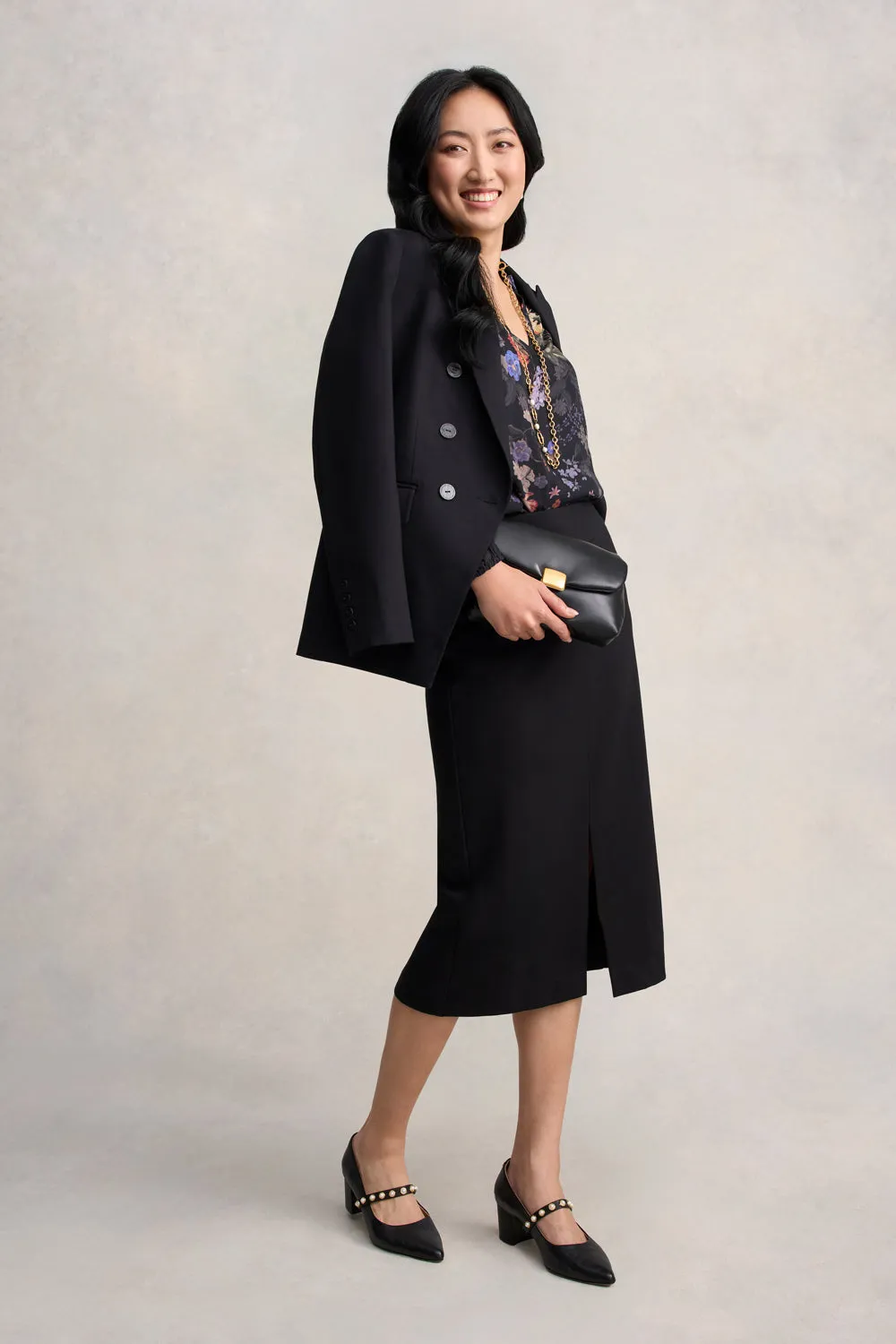 Abrasion resistant Ponte Midi Skirt - Black