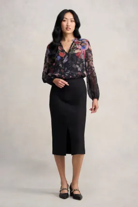 Ponte Midi Skirt - Black Cozy Tones