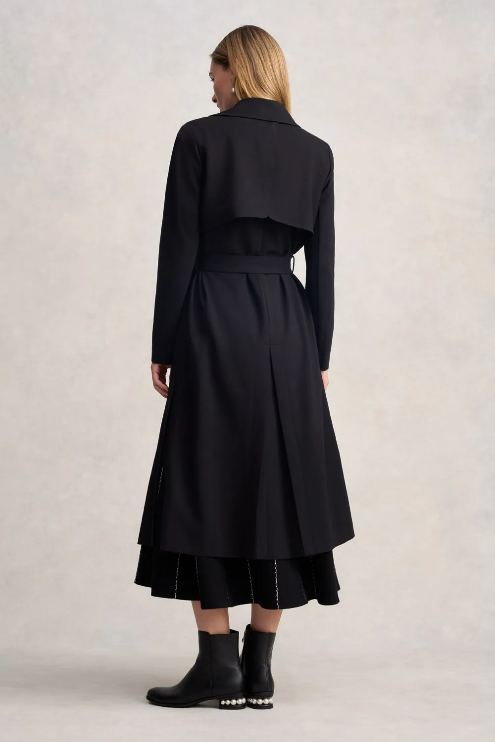 Ponte Trench Coat - Black Anti Pilling Finish Lightweight Lining