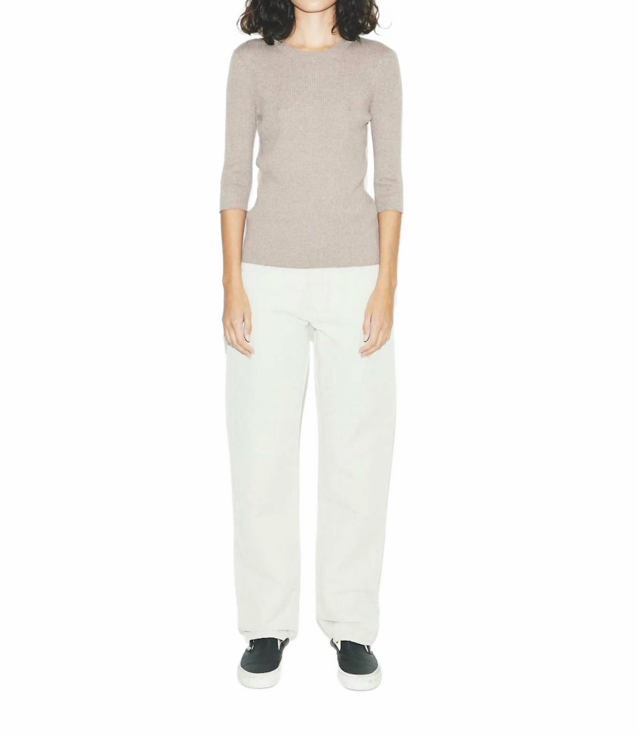 Machine Washable Design Ergonomic Sleeve Design Poor Boy Rib Top In Heather Taupe
