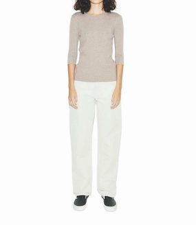 Machine Washable Design Ergonomic Sleeve Design Poor Boy Rib Top In Heather Taupe