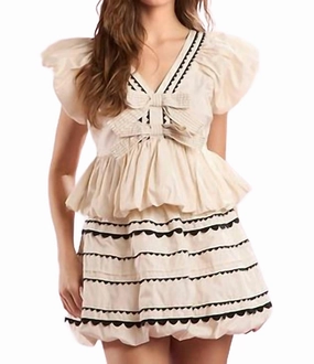 Fresh Texture Poplin Ric Rac Bubble Hem Mini Skirt In Ivory