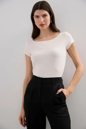 Minimalist fashion T-shirt with ballerina neckline
