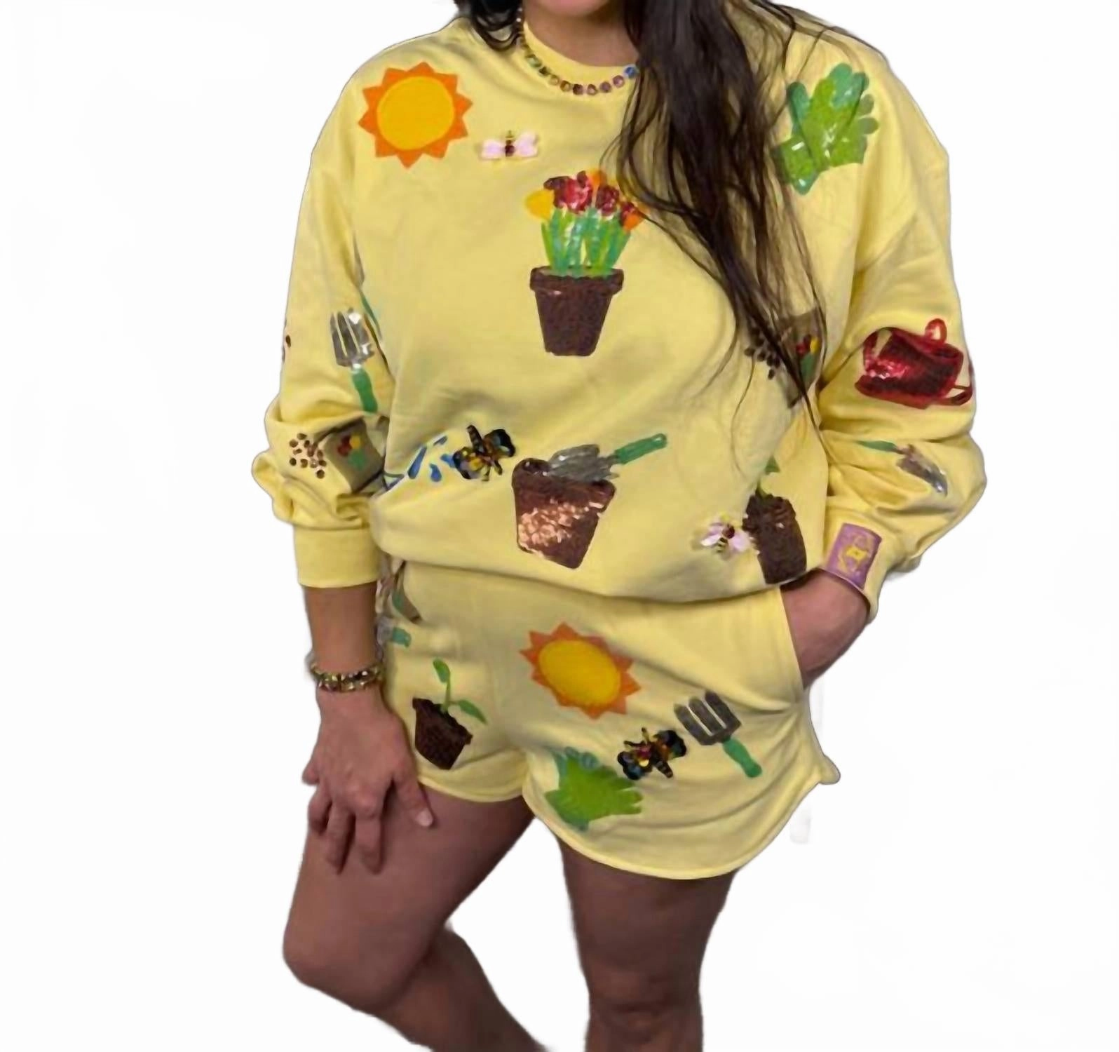 Warm Look Potted Plant Shorts In Yellow