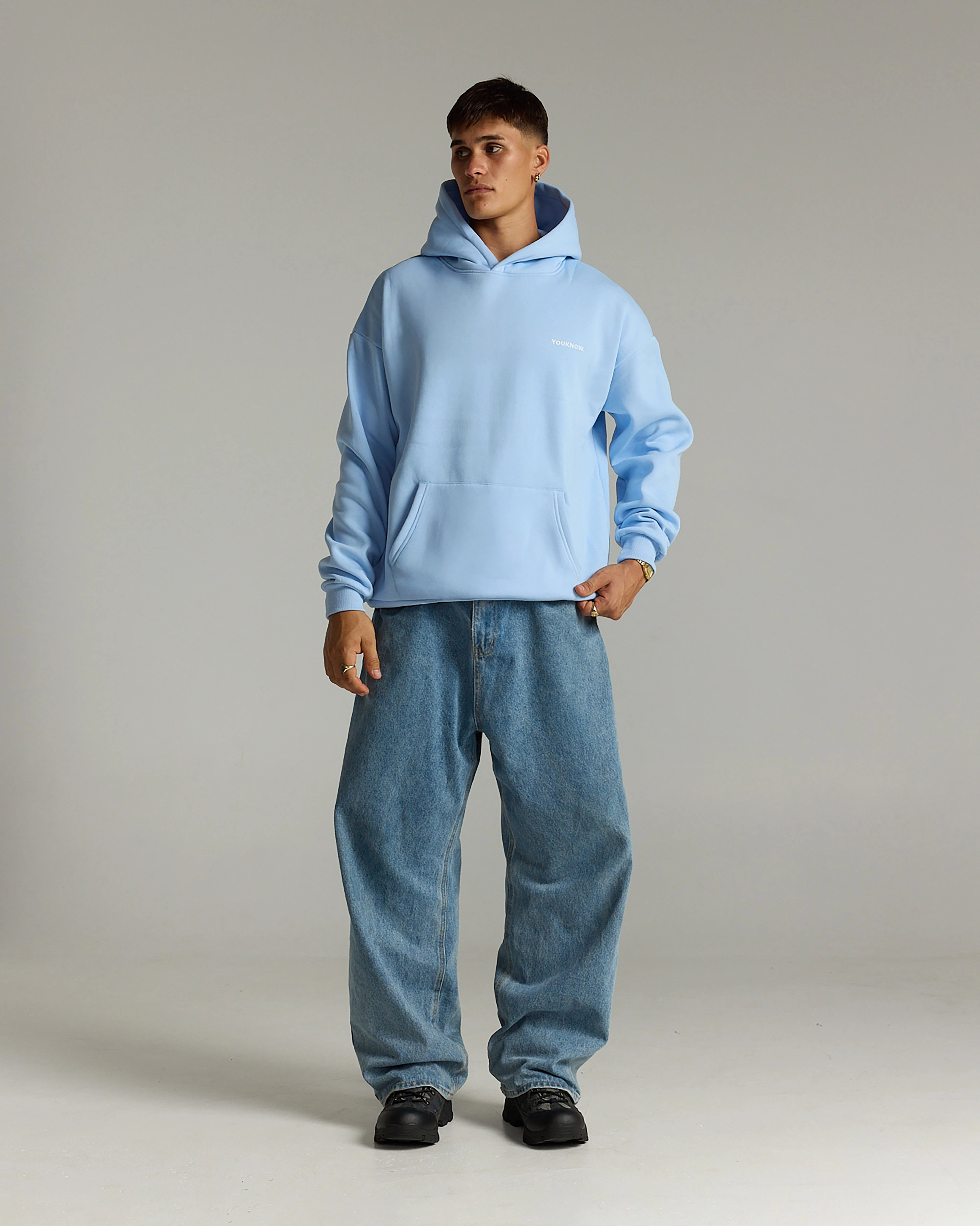 Core Standard Hoodie | Baby Blue Raw Hem Detail