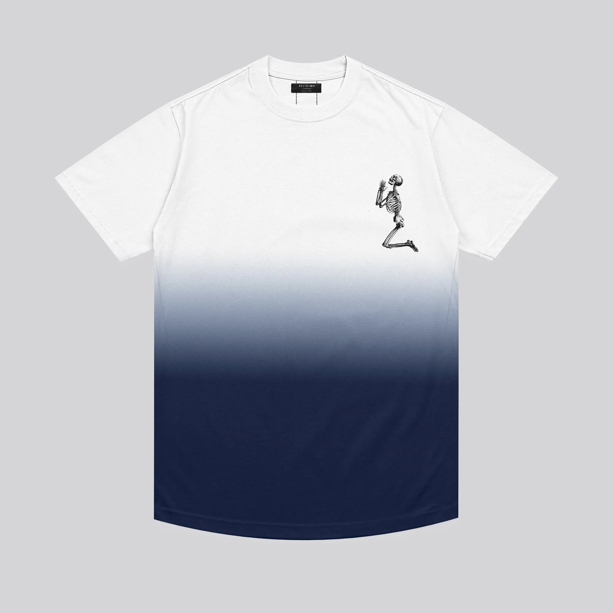 PRAYING SKELETON BABY BLUE & NAVY T-SHIRT Layered Style Classic Outfit