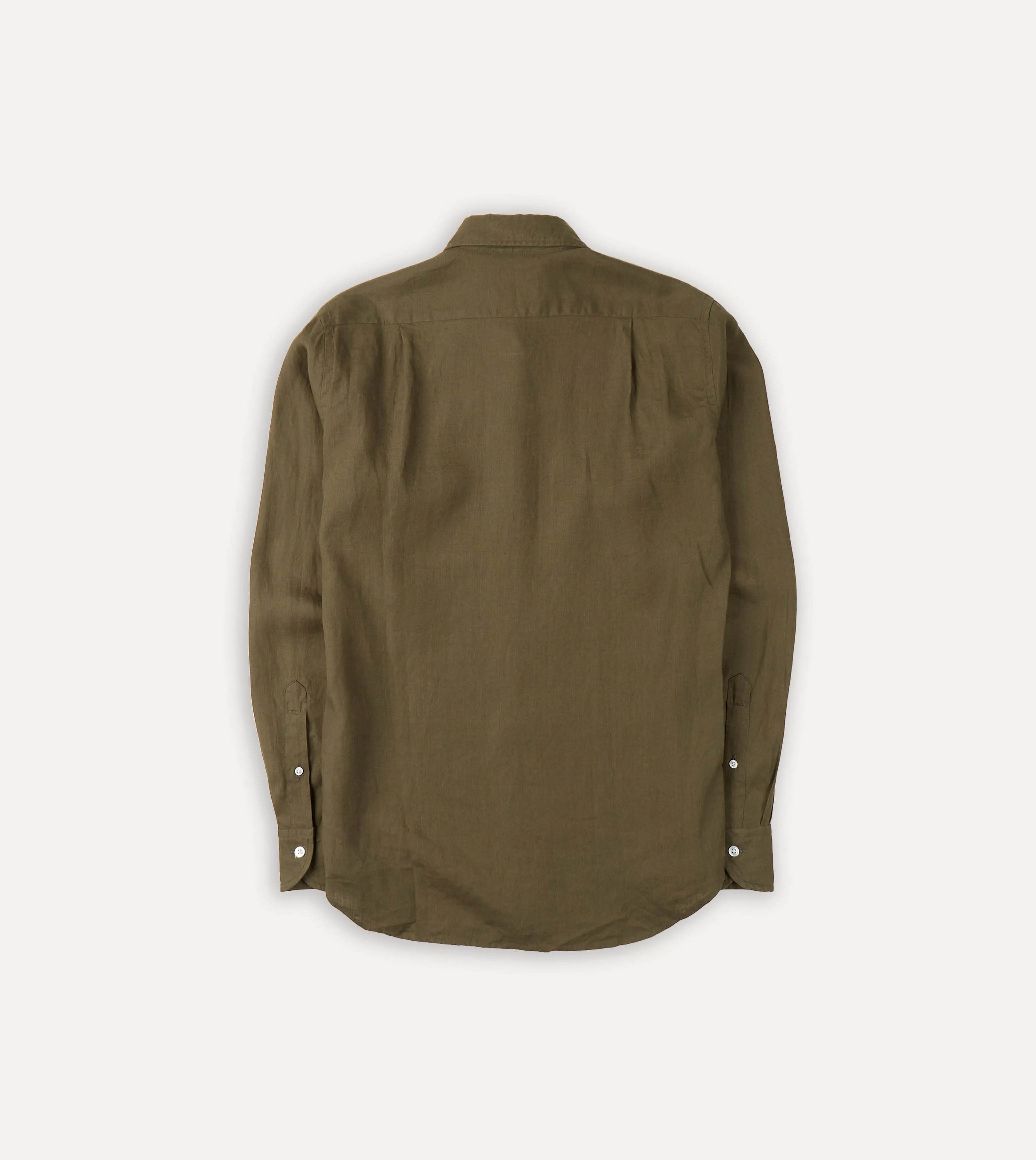 Khaki Green Linen Spread Collar Shirt Sustainable Weave