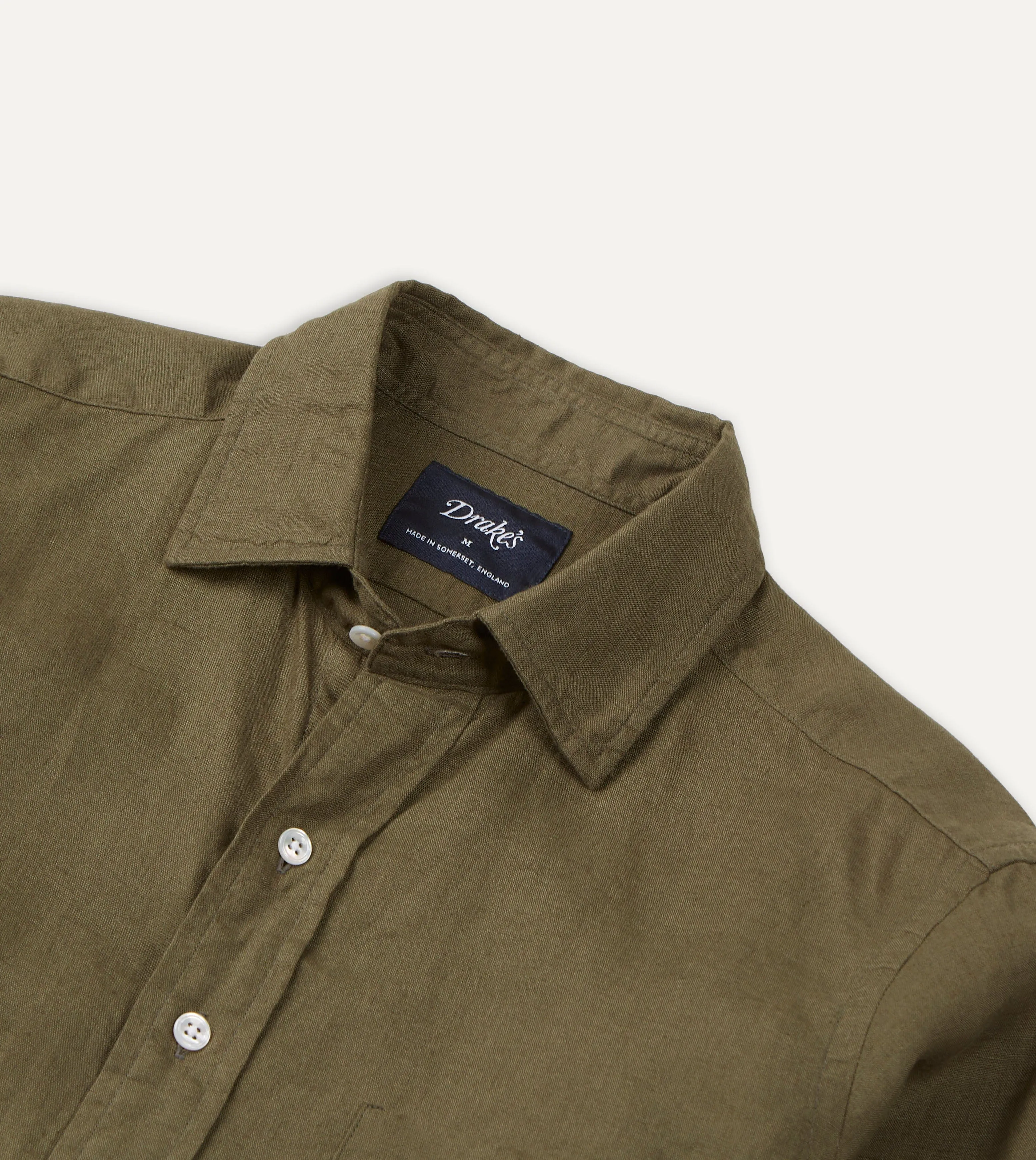 Khaki Green Linen Spread Collar Shirt Plus size option Mountain Escape