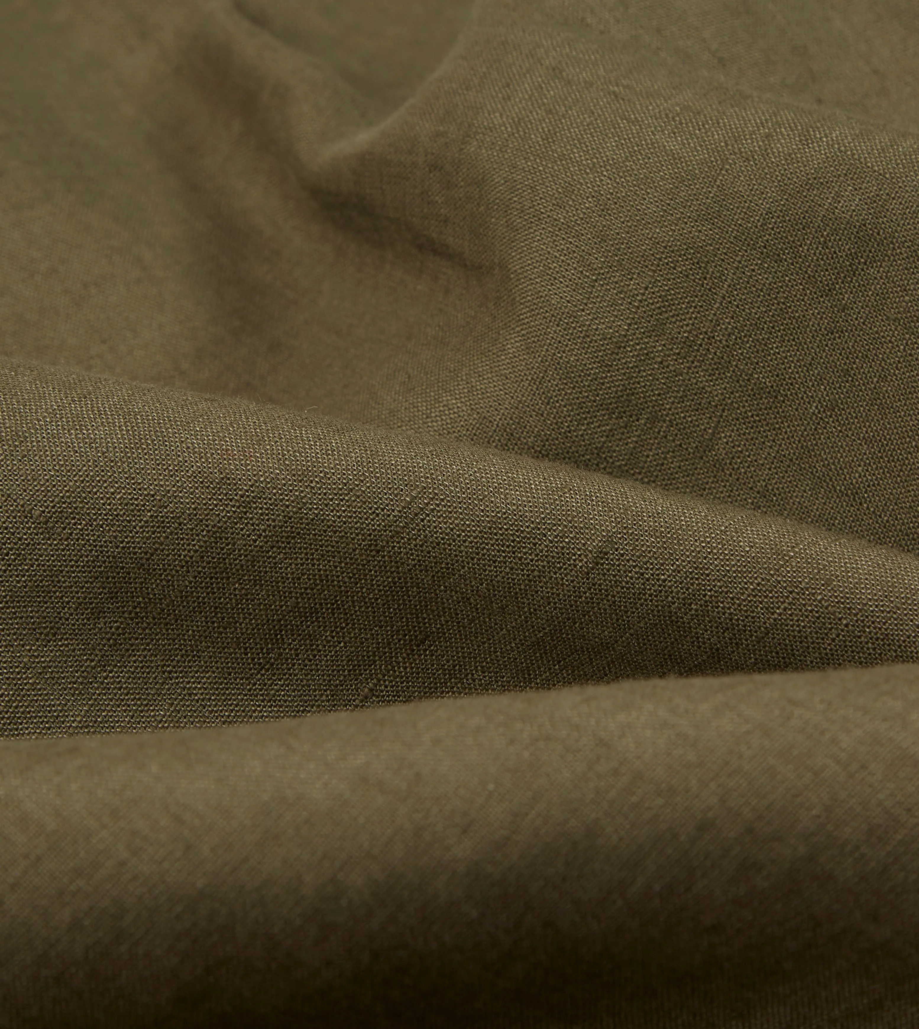 Khaki Green Linen Spread Collar Shirt Plus size option Striped style