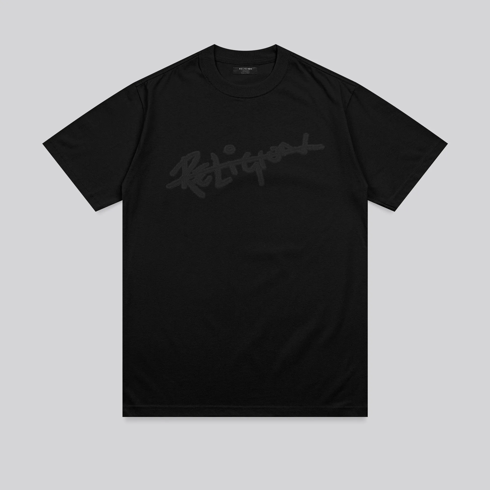 Fashion-Forward Look RELIGION APPLIQUE T-SHIRT BLACK