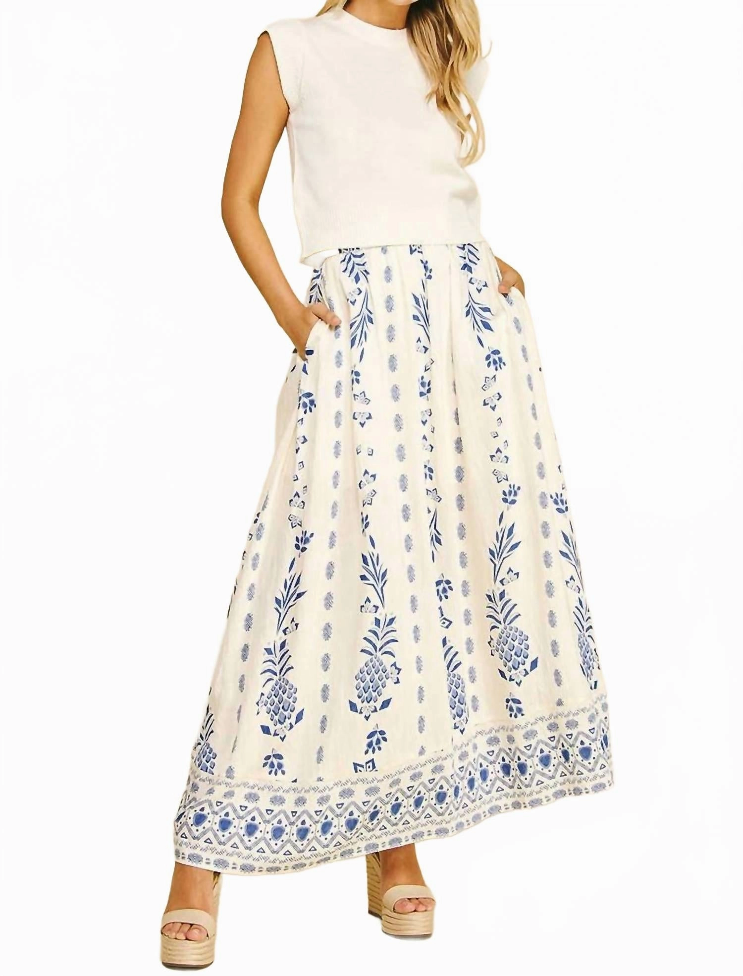 Outfit Focused Print A Line Maxi Skirt In Ivory