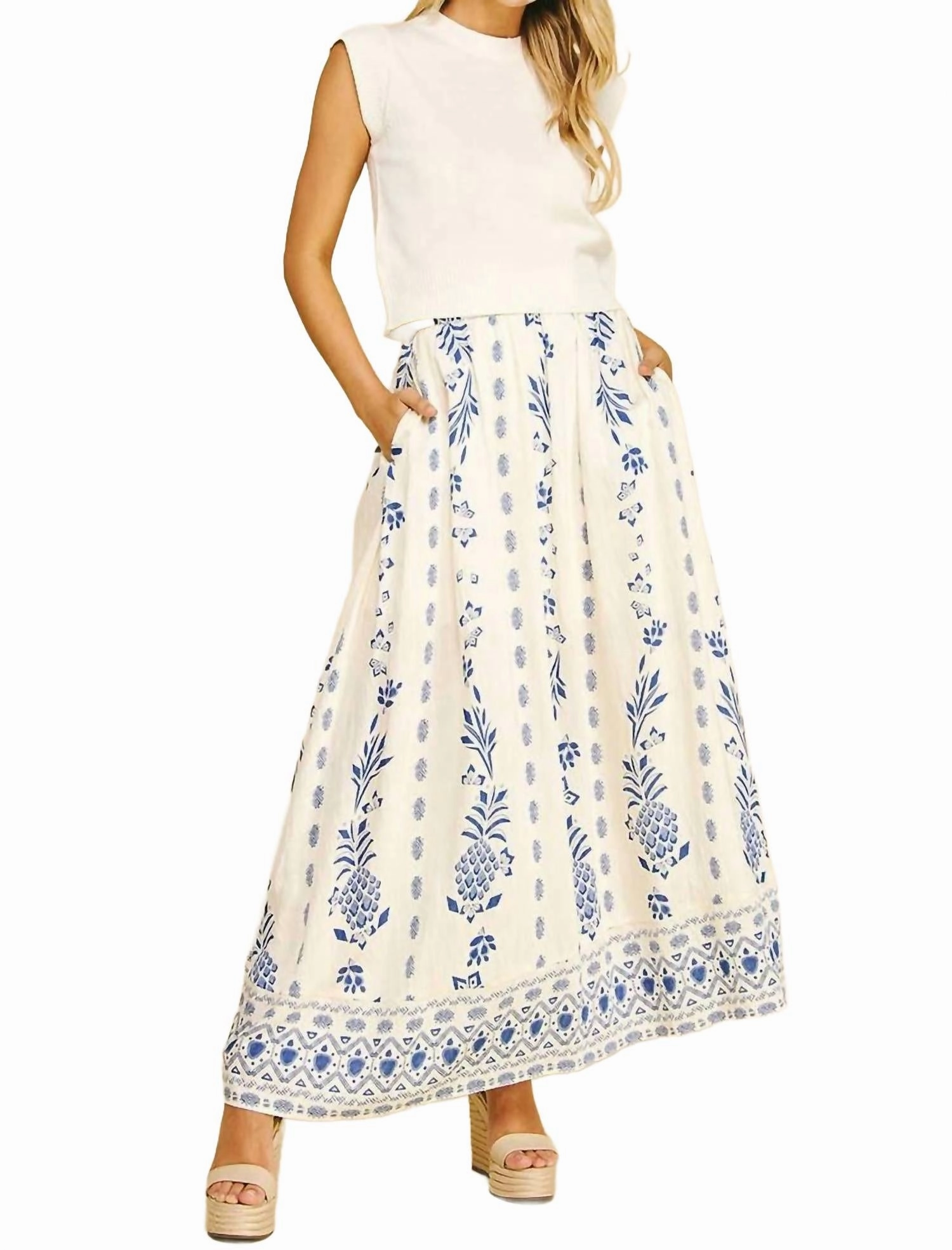 Print A Line Maxi Skirt In Ivory Subtle Details