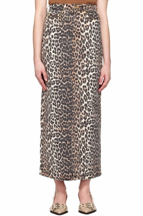 Media Feature Print Denim Maxi Slit Skirt In Brown