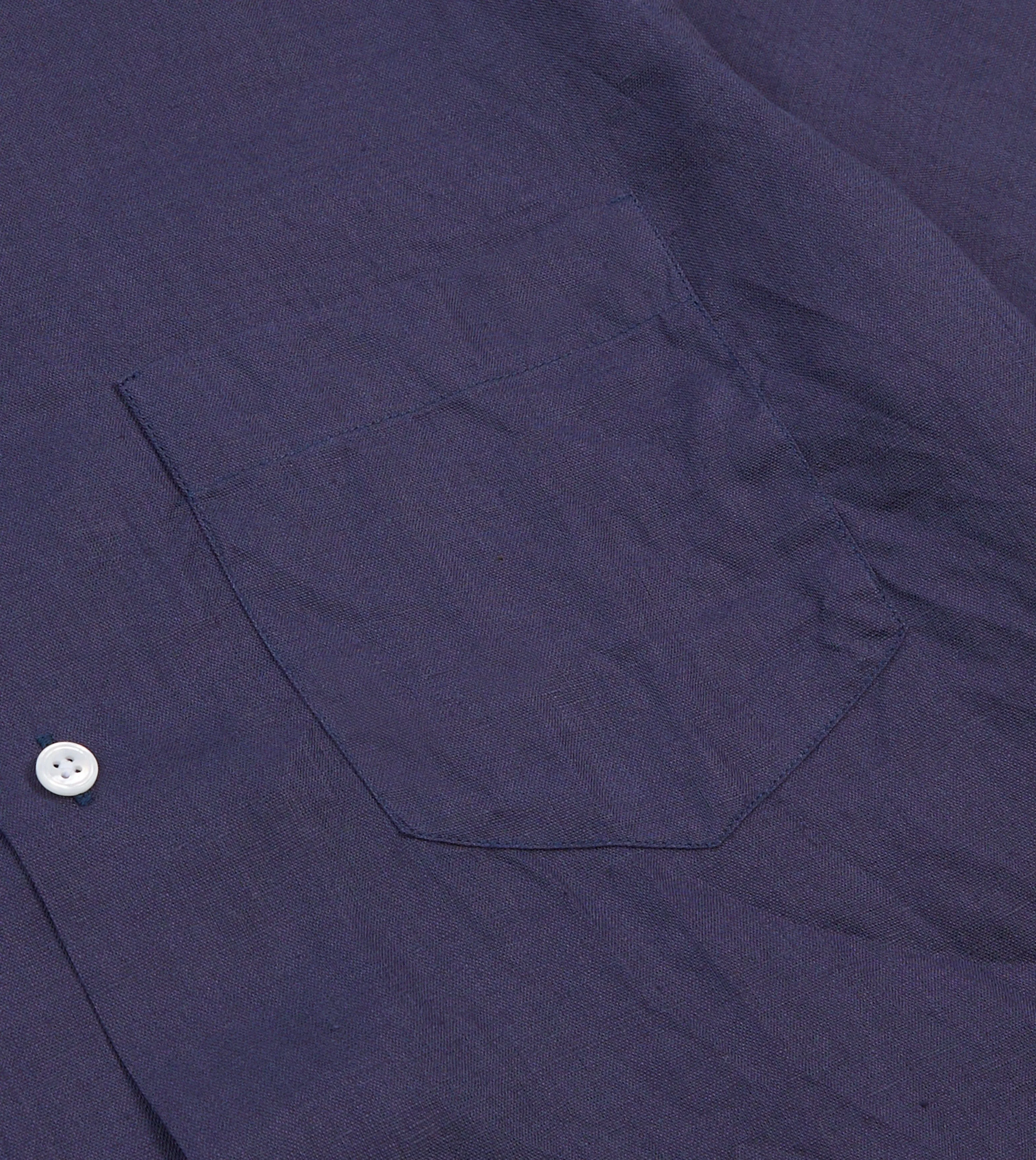 Navy Linen Camp Collar Short Sleeve Shirt Relaxed Silhouette Versatile Design