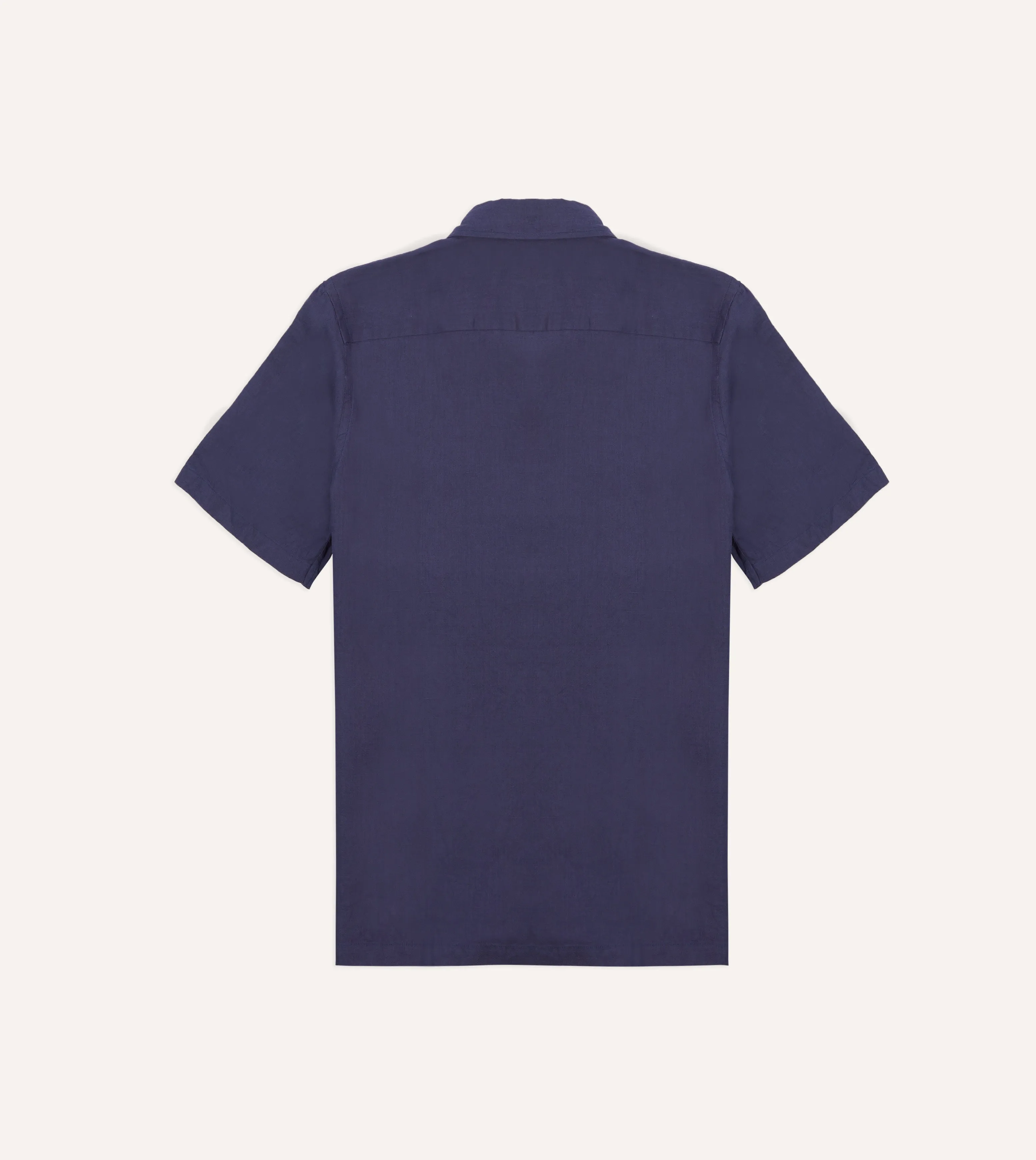 Navy Linen Camp Collar Short Sleeve Shirt Sustainable Manufacturing Process Breathable back panel