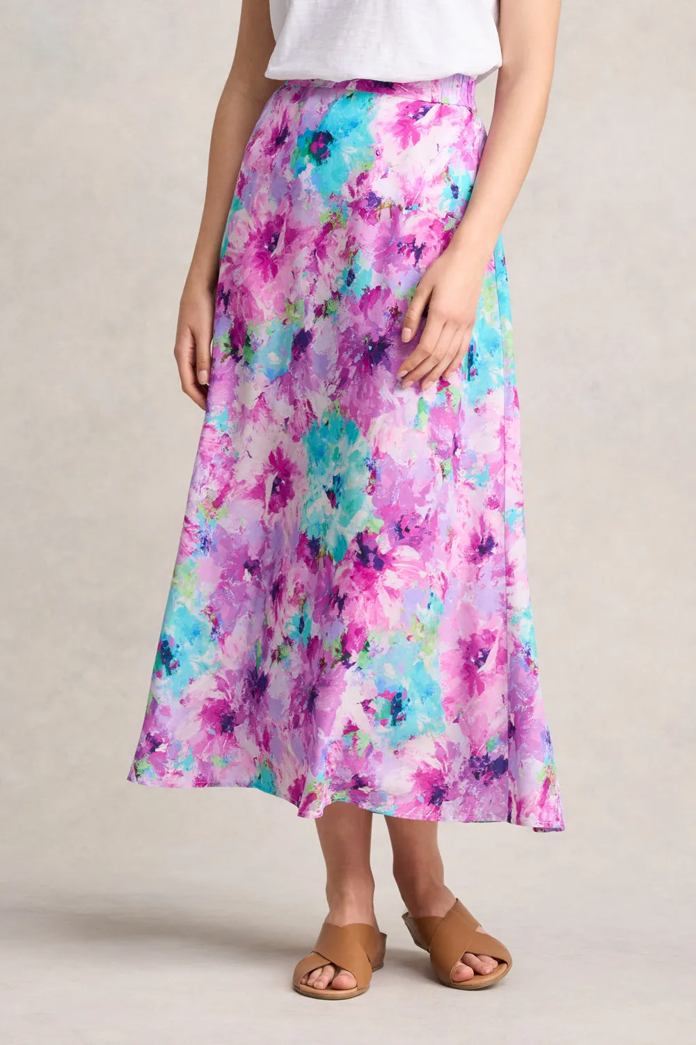 Adjustable Fastening Hidden Zipper Printed Midi Skirt - Janes Bouquet