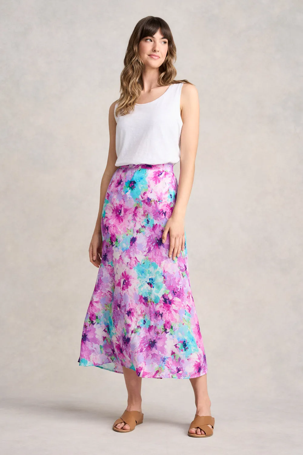 Silk Touch Street Style Printed Midi Skirt - Janes Bouquet