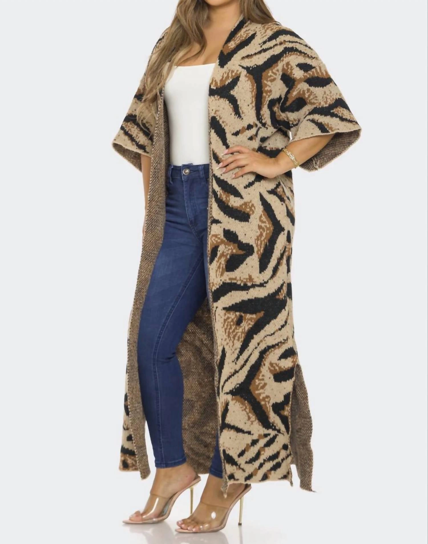 Printed Cardigan In Brown Knit Apparel