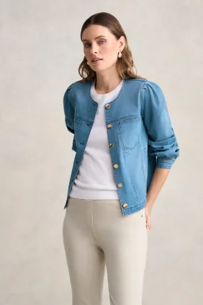 MultiAngleVentilation Puff Sleeve Denim Jacket- Mid Denim Blue