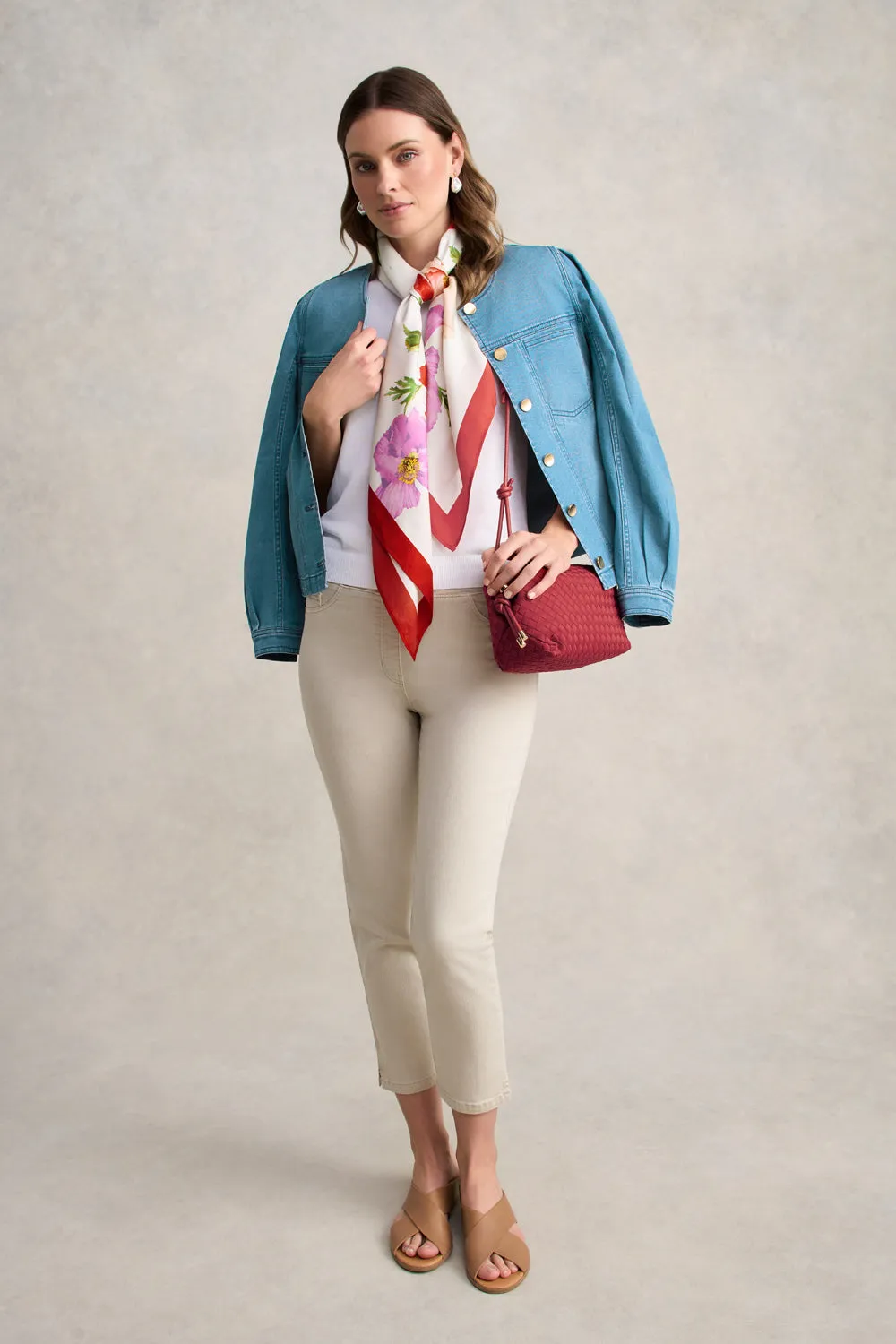 Water Resistant Shell Flexible Shoulder Panels Puff Sleeve Denim Jacket- Mid Denim Blue