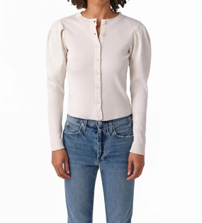 Puff Sleeve Cardigan In Off White Smart Look Modern Knit