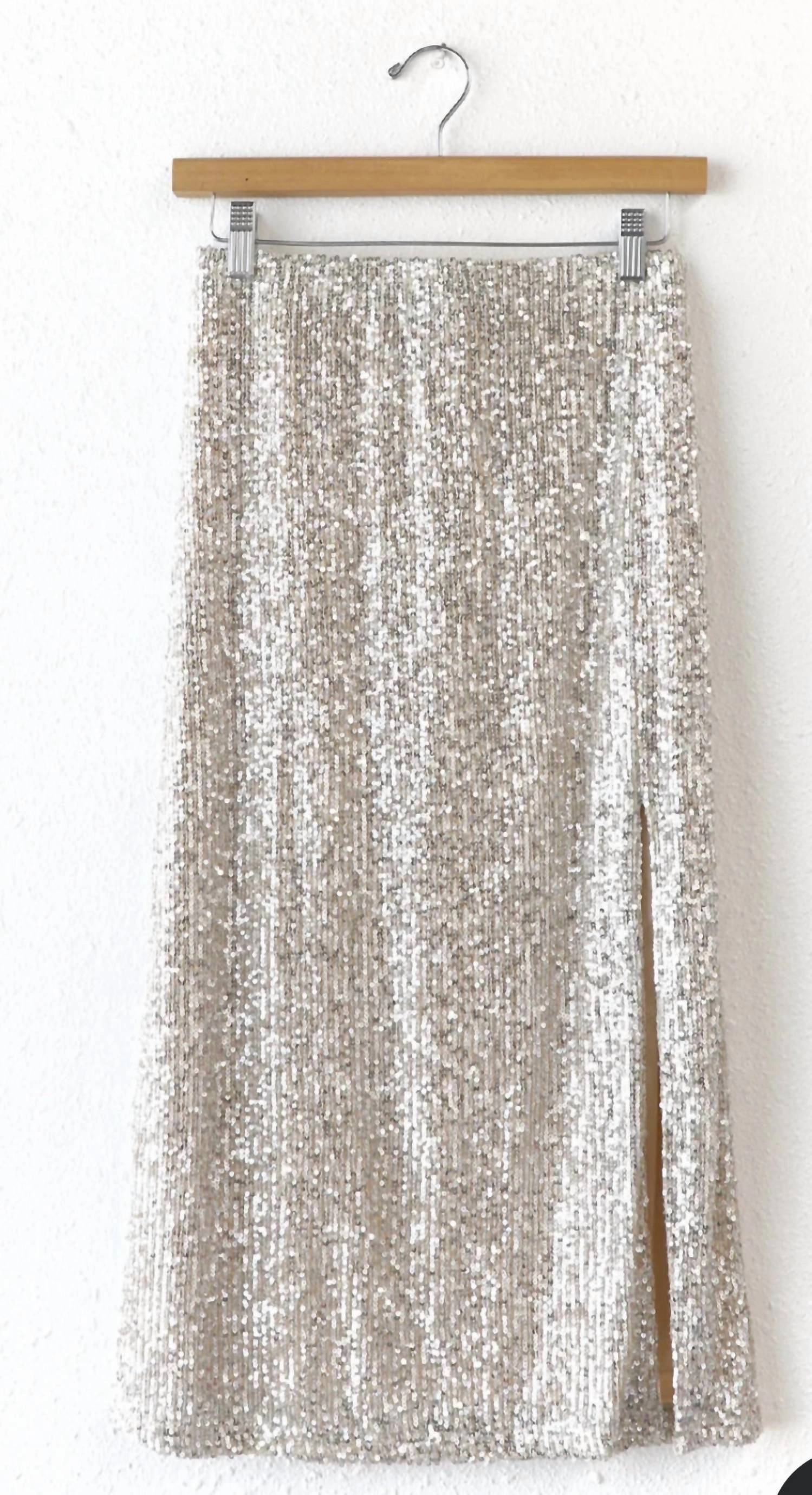 High Shine Karla Sequins Midi Skirt In Champagne