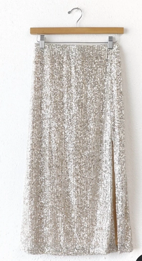 High Shine Karla Sequins Midi Skirt In Champagne