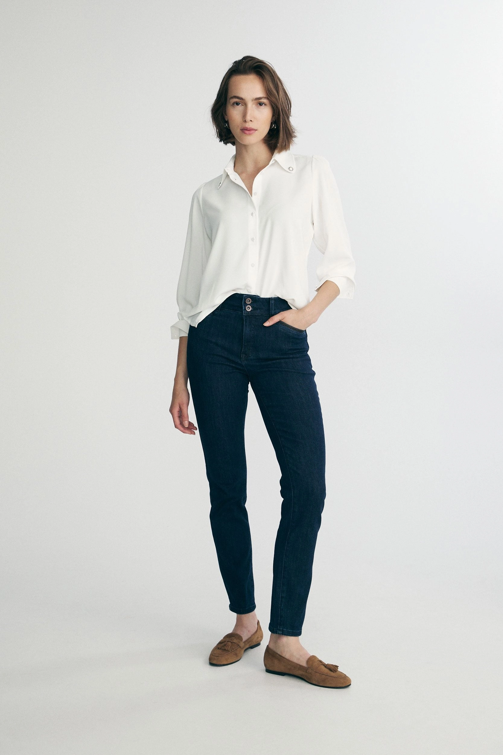 Push up high waist slim jean with ribbon Everyday Favorite