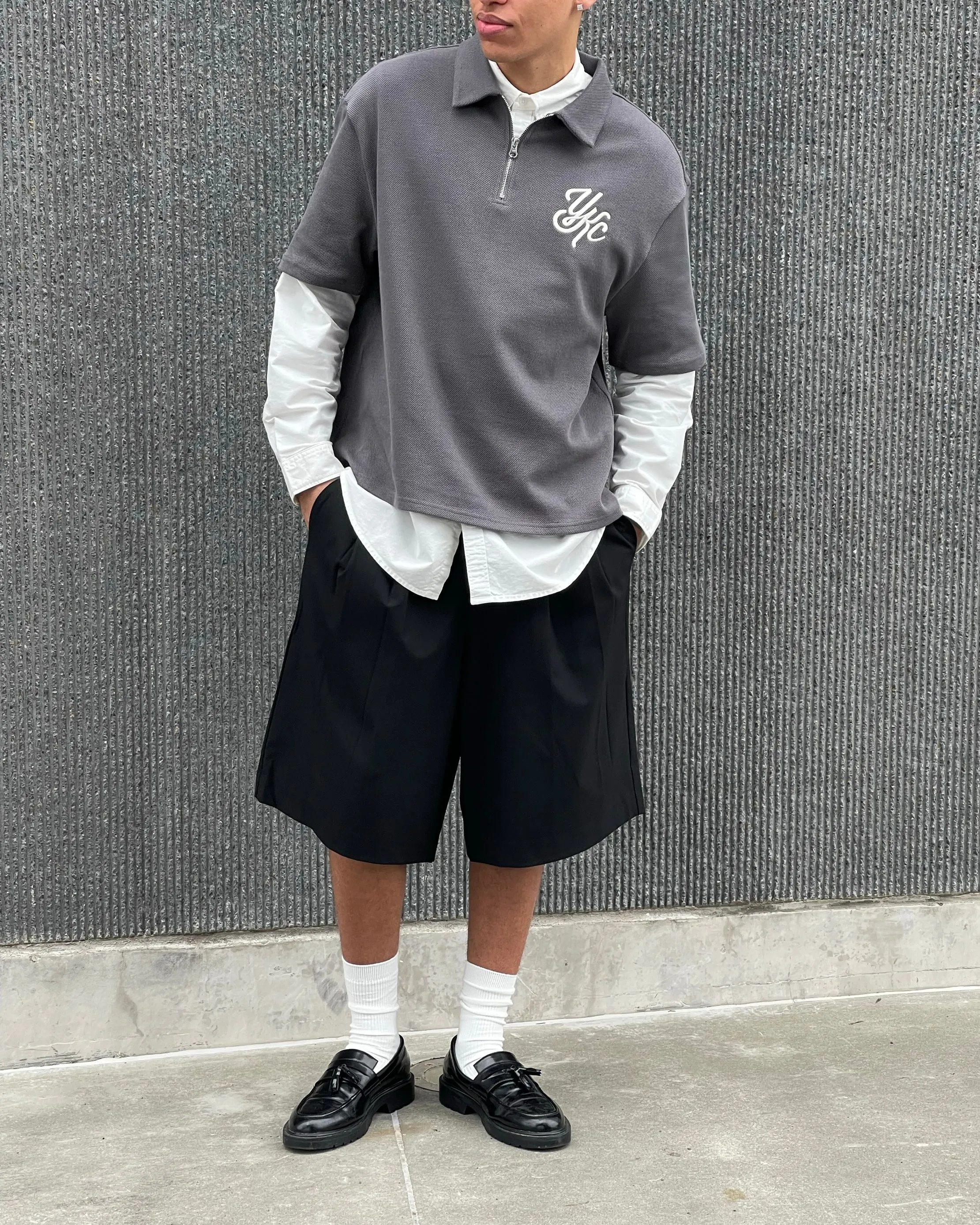 Active Style Wicking Interlock Knit QUARTER ZIP POLO | Grey