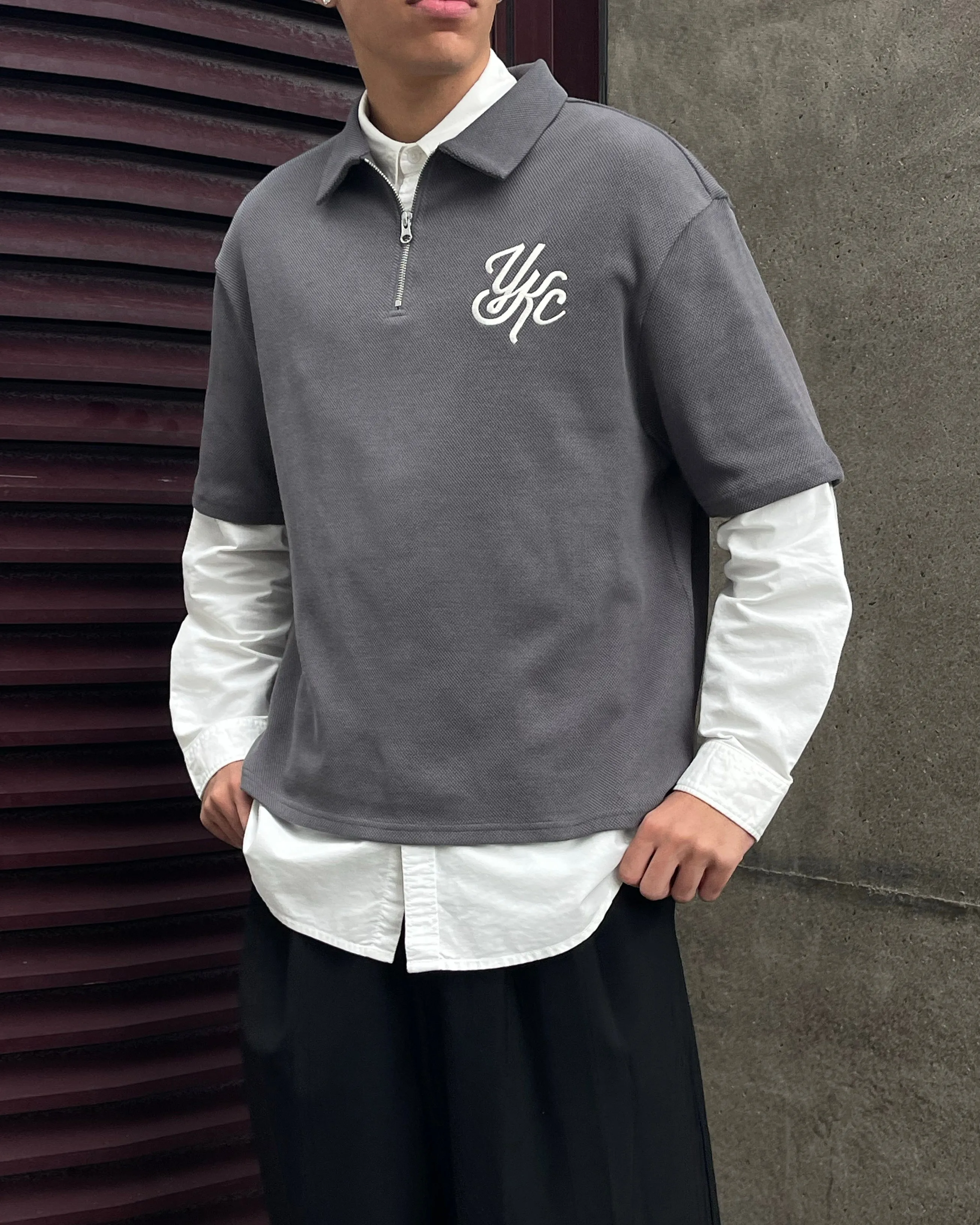 Fashion Layering QUARTER ZIP POLO | Grey