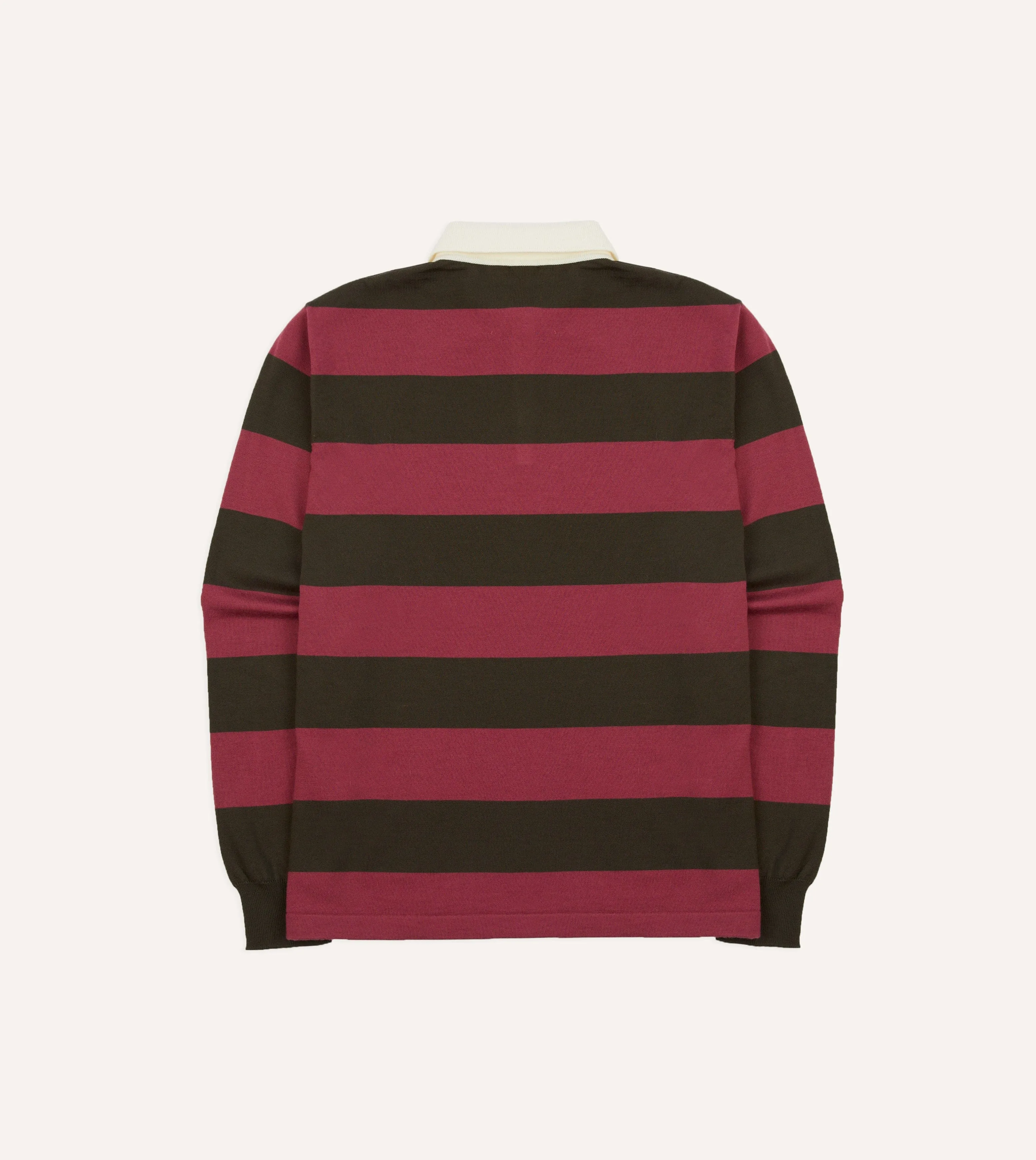 Oversized Fit Pink and Olive Block Stripe Knitted Rugby Shirt