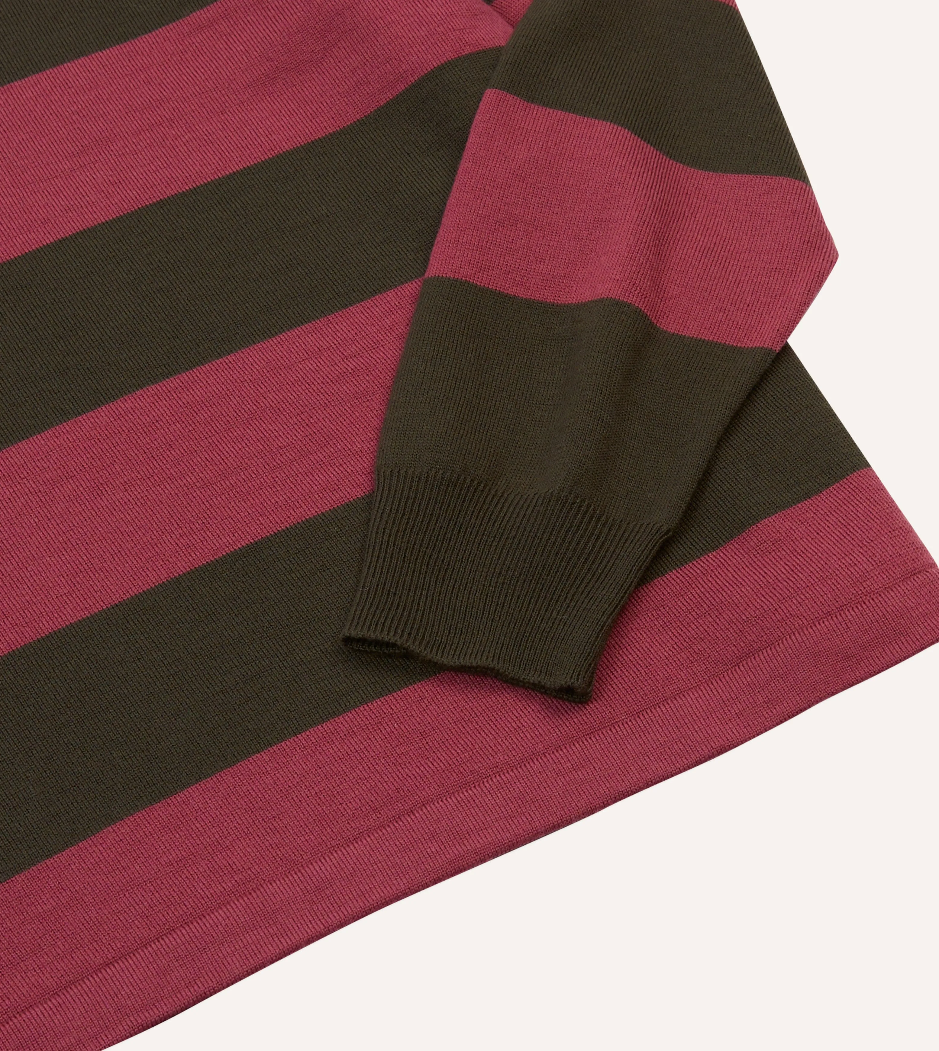 Pink and Olive Block Stripe Knitted Rugby Shirt Eco friendly materials Regular Fit