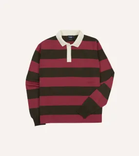 Pink and Olive Block Stripe Knitted Rugby Shirt Beach Wear Nautical Look