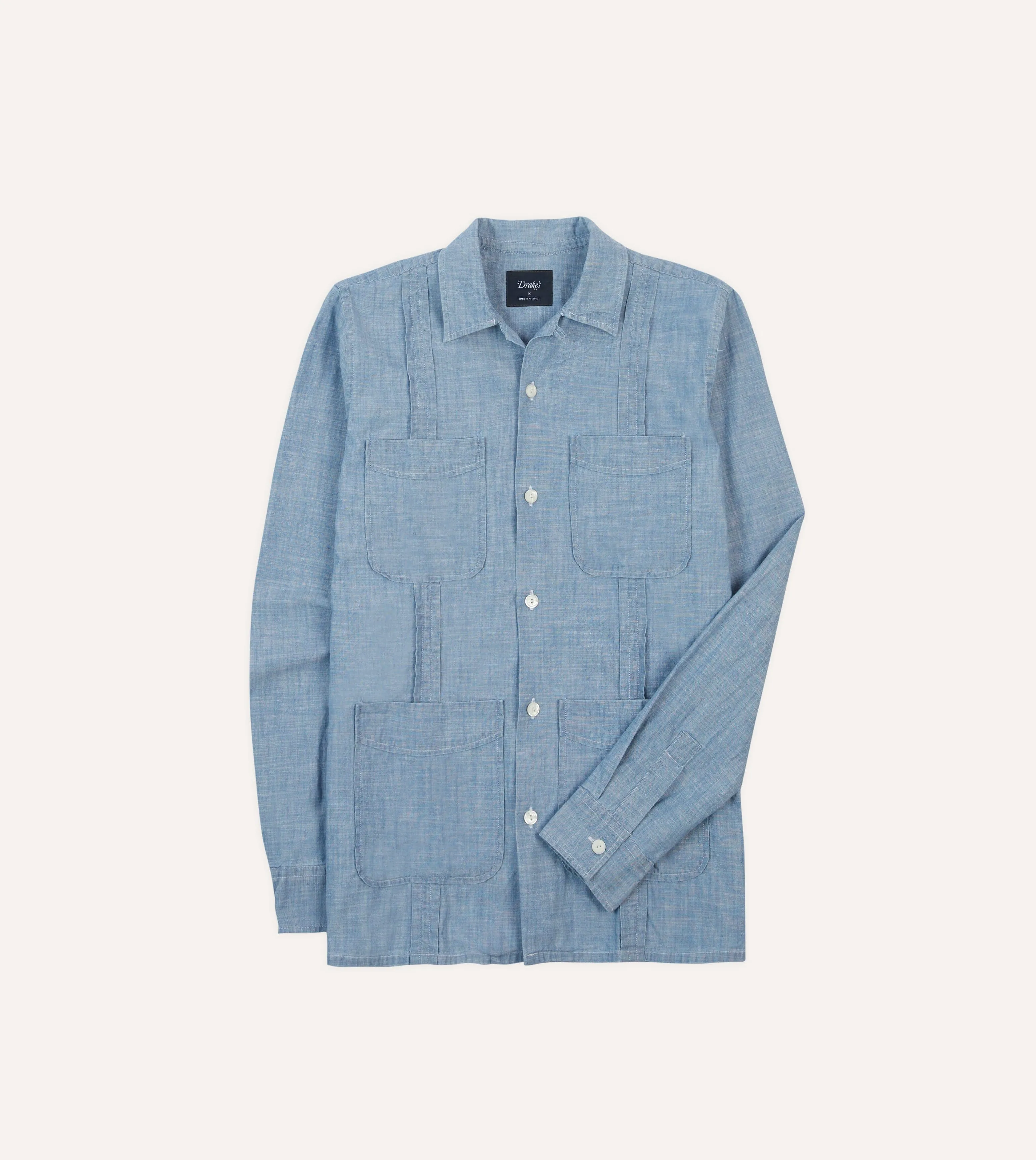 Anniversary Celebration Bleach Wash Chambray Cotton Long Sleeve Cuban Shirt